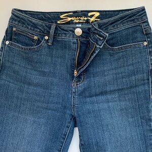 𝅺SEVEN 7 WOMEN'S 4 High Rise Ankle Cropped Straight Cutoff Fringed Medium Wash